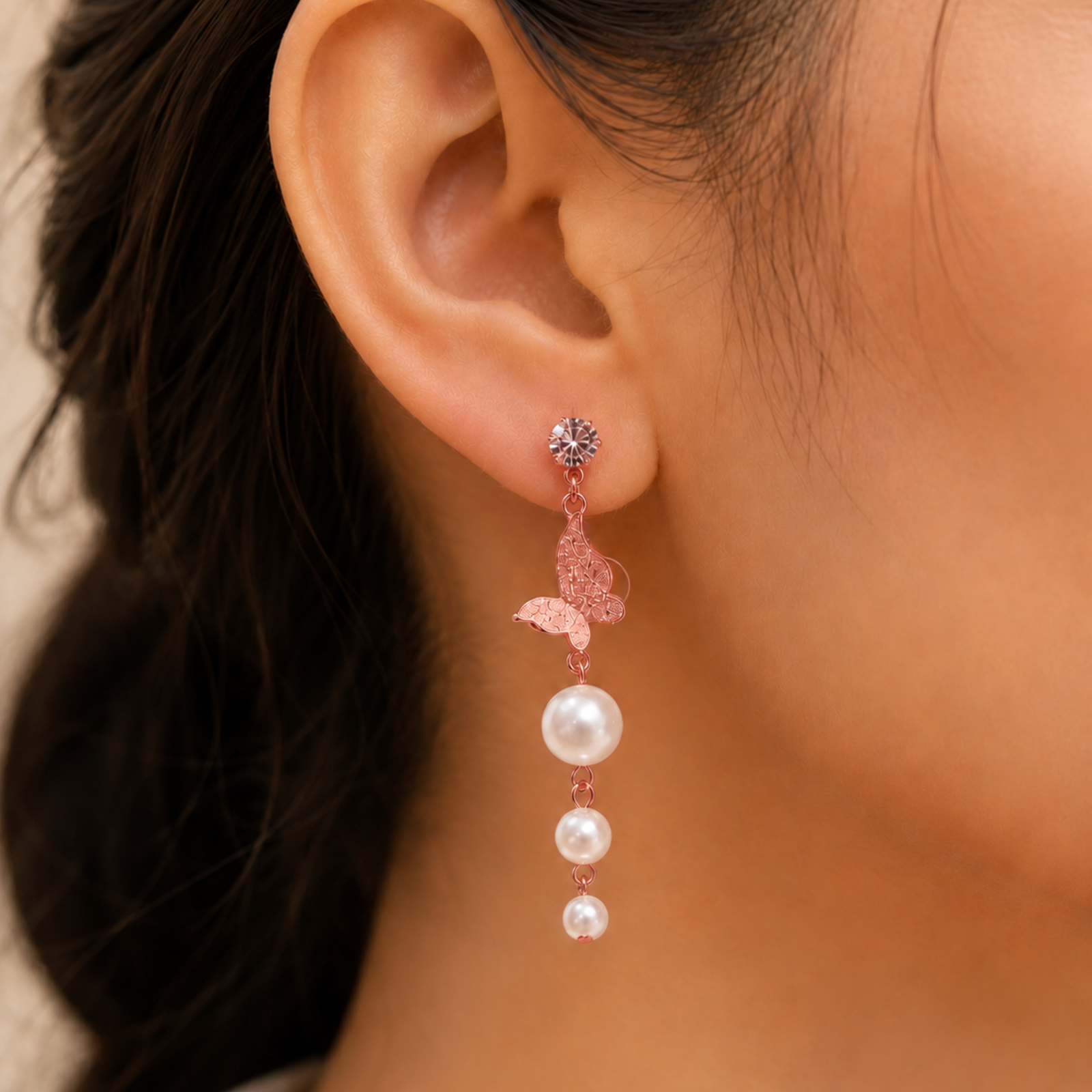 Butterfly Pearl Drop Earring - Image 2
