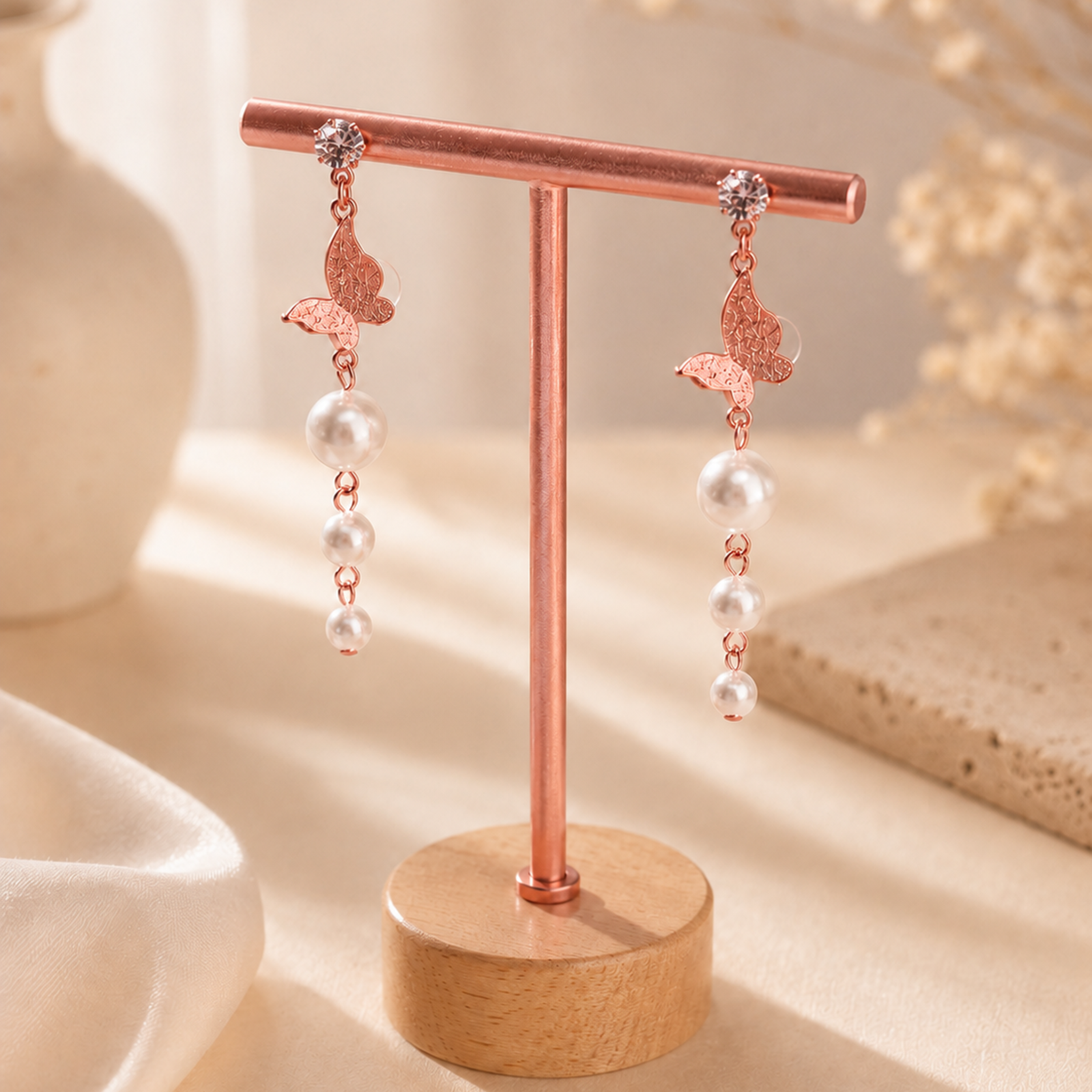 Butterfly Pearl Drop Earring - Image 3